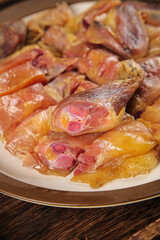 Hubei Salted Air-Dried Chicken Local Specialties - Traditional Chinese Preserved Meat Delicacy on White Plate