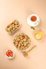 Sesame Seed Balls Traditional Chinese Snacks with Tea Flat Lay Food Photography