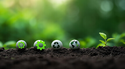 Reduce Reuse Recycle Concept on Wooden Blocks with Soil and Green Nature Background