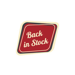 Obraz premium Back in Stock red label with cream and dark grey border, vintage style sign for product availability