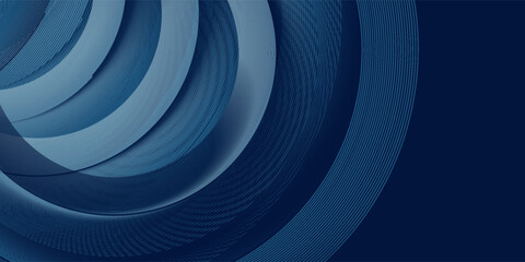Abstract blue glowing geometric lines on dark blue background. Modern shiny blue circle lines pattern. Futuristic technology concept. Suit for cover, poster, banner, brochure, header, website. eps 10