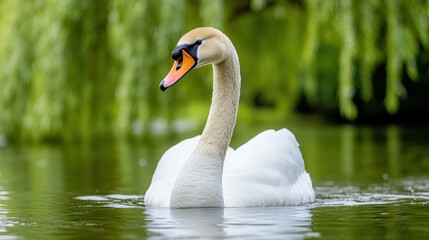 Elegant Swan Swimming Gracefully in a Serene Nature Setting