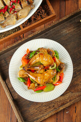 Hubei Specialty Hand-Torn Chicken Stir-Fry with Vegetables on White Plate - Traditional Chinese Cuisine