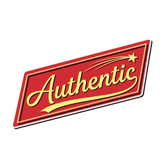 Authentic Vintage Style Red Label with Yellow Script Text and Shooting Star Design