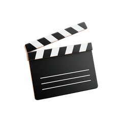 Classic black and white clapperboard isolated on white background, filmmaking icon for movie production, cinema and entertainment industry design