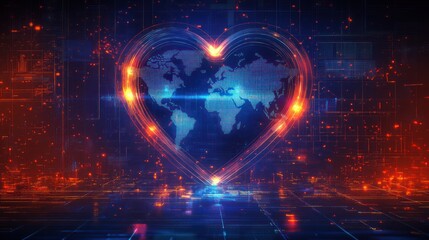 Fototapeta premium Global Heart, Digital World, Abstract Background, Stock Photo