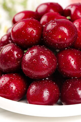 Fresh Red Cherries with Water Droplets in Bowl - Ripe Summer Fruit