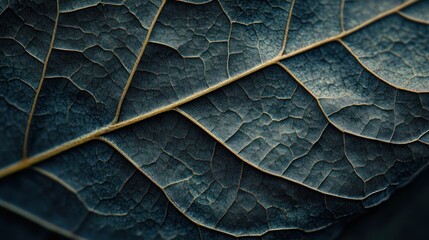 Obraz premium Dark Green Leaf Close-up with Detailed Veins Macro Texture