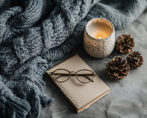 Candle and note in winter