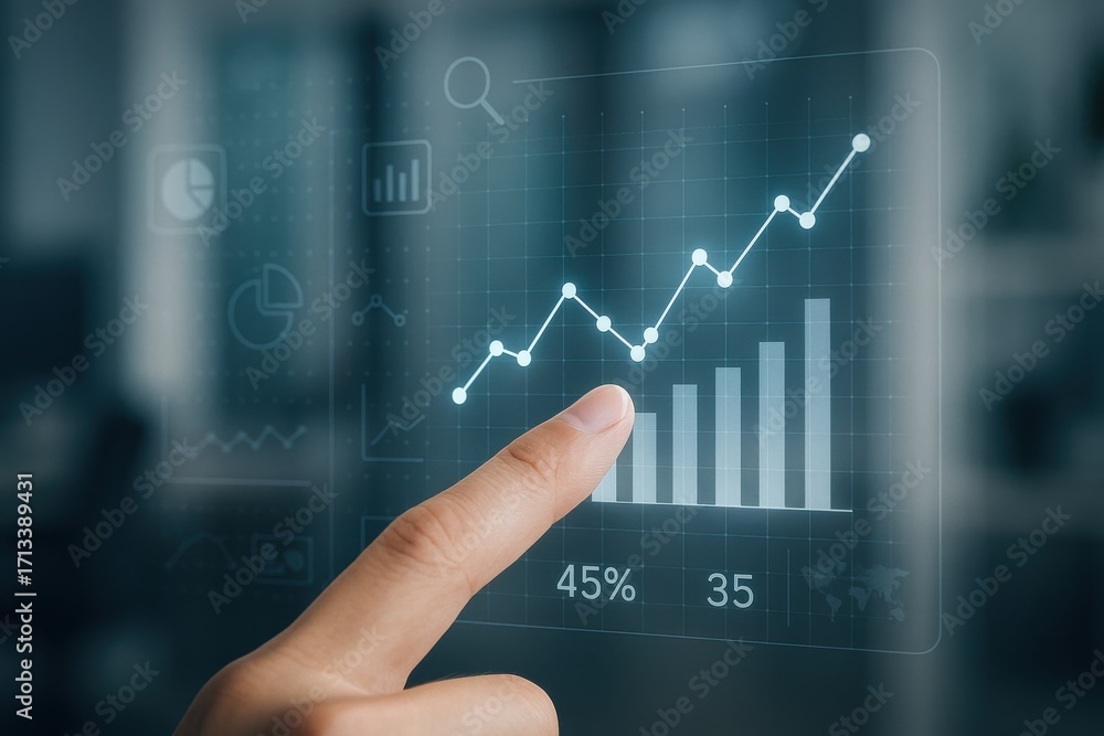Aufkleber digital interface showing business growth with graphs and data analysis in office environment
