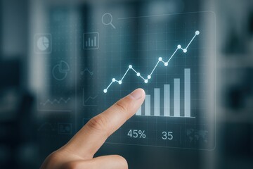 Fototapeta premium Digital Interface Showing Business Growth with Graphs and Data Analysis in Office Environment