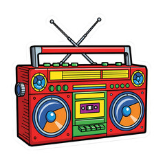 Retro Boombox Illustration: Vibrant 80s Cassette Player Graphic