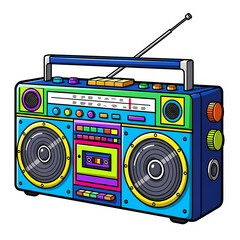 Retro Boombox: Vibrant 80s Cassette Player Illustration