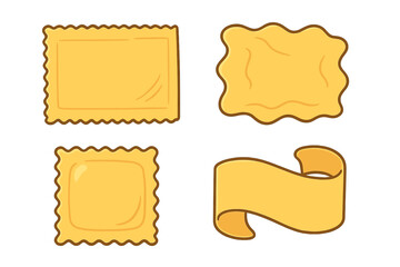 Fresh pasta dough sheets vector icon set. Italian food ingredients for homemade ravioli and lasagna. Cartoon illustration for cooking, culinary concepts, and restaurant menu.