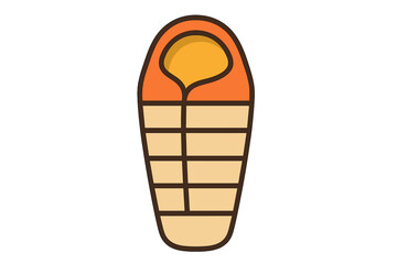 Sleeping bag icon for camping and hiking. Vector illustration of outdoor adventure gear. Travel and tourism equipment for sleep. Warm tourist bed for nature exploration.