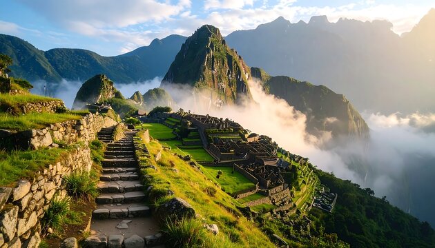 Majestic Andean ruins bathed in morning light