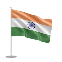 India Flag:  Waving Indian National Tricolour on a Pole