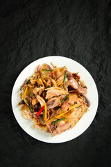Hubei Salt-Baked Hand-Torn Chicken - Traditional Chinese Specialty Dish with Air-Dried Salted Meat and Vegetables