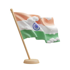 3D Render: Indian Flag Waving with Clouds