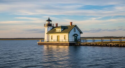 Scenic Lighthouse on Calm Water.