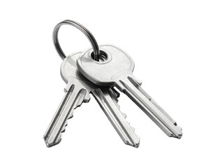 Old Metal Keys on Keyring Isolated on White Background