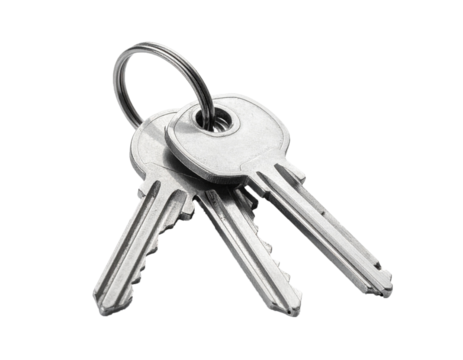Old Metal Keys on Keyring Isolated on White Background