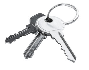 Old Metal Keys on Keyring Isolated on White Background