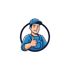 Happy Mechanic Giving Thumbs Up Inside Circle.