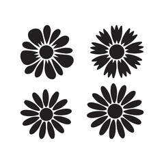 Four black flower silhouettes vector isolated on white background