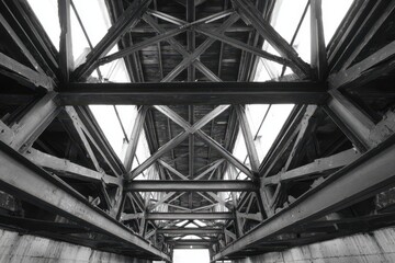 Abstract Geometric Pattern of Industrial Steel Bridge Structure in Black and White