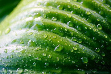 Close-Up of Dew Droplets on a Green Leaf with Textured Surface