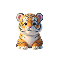 3D Rendered Baby Tiger Cub: Cute Cartoon Animal Illustration, Perfect for Children's Products, Prints, and Designs