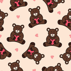 Valentines Teddy Bear Seamless Pattern Cute Teddy Bear Background