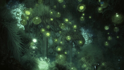 Obraz premium Enchanted Bioluminescent Forest: Mystical Night Glow with Surreal Green Flora in a Magical Natural Phenomenon