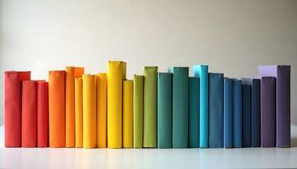 Fototapeta premium Row of Colorful Books Arranged in a Vibrant Rainbow Gradient