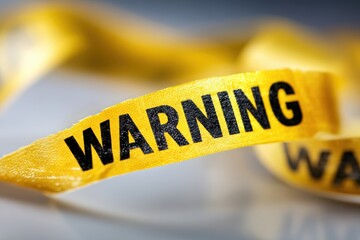 Yellow warning tape with bold black lettering, symbolizing caution and alert for potential danger or hazardous areas