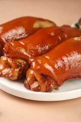 Glazed Pork Knuckles with Caramelized Sauce Traditional Braised Meat Dish
