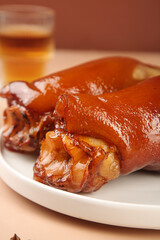 Golden Glazed Pork Knuckle with Caramelized Sauce - Traditional Roasted Meat Dish