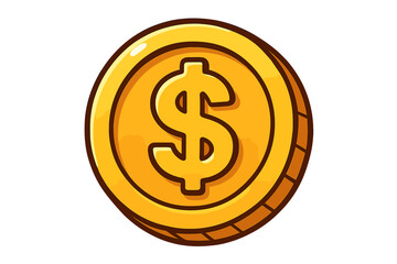 Obraz premium Gold coin with dollar sign. Vector cartoon money icon for finance, business, and game design. Golden currency symbol representing wealth, profit, cash, and economy.