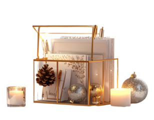8 - Luxury Clear Organizer with Gold Dividers and Festive Accents
