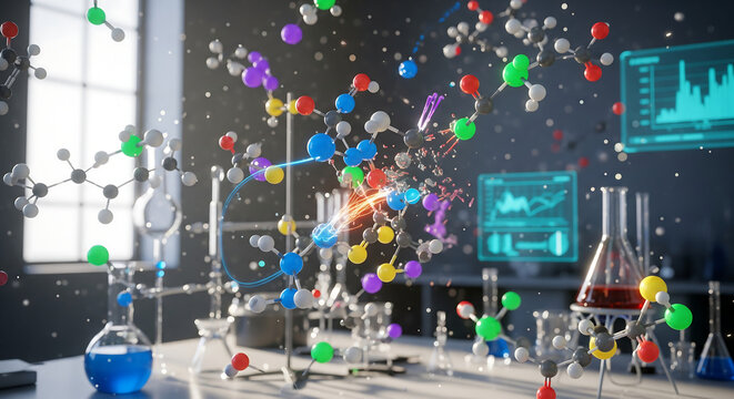 Vibrant Molecular Structures in a Modern Science Lab