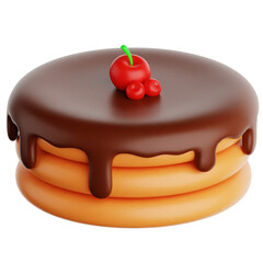 Delicious 3D Pancakes with Chocolate Syrup and Cherries Dessert Icon