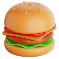 Vibrant 3D Cartoon Style Hamburger Delicious Fast Food Icon
