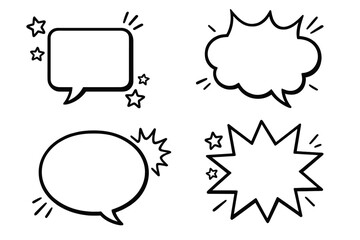 Comic speech bubble vector templates set. Cartoon pop art illustration for promotion. Blank dialog balloons, message boxes, and explosion shapes for text and communication.
