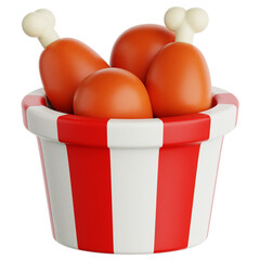 3D Crispy Fried Chicken Drumsticks Bucket Fast Food Meal Icon
