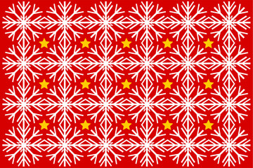 Red Holiday Background with Repeating Snowflakes and Stars Pattern Illustration, Christmas Vector Design