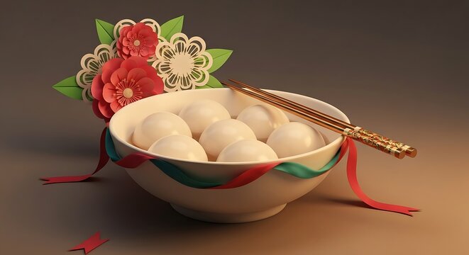 Bowl of Traditional Tangyuan or Rice Balls for Dongzhi Festival