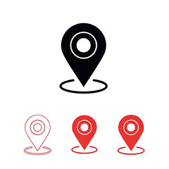 Four map pin icons one white outline and three red solid fill with outline location marker isolated on a white transparent background png file download.
