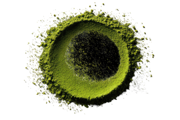 Circular, vibrant green, powdered, crater-like formation