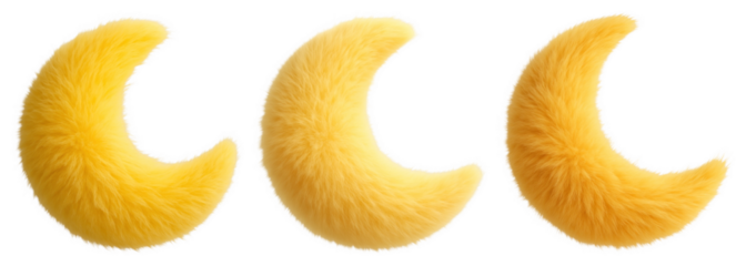 PNG Fluffy yellow crescent moons, element set on transparent background